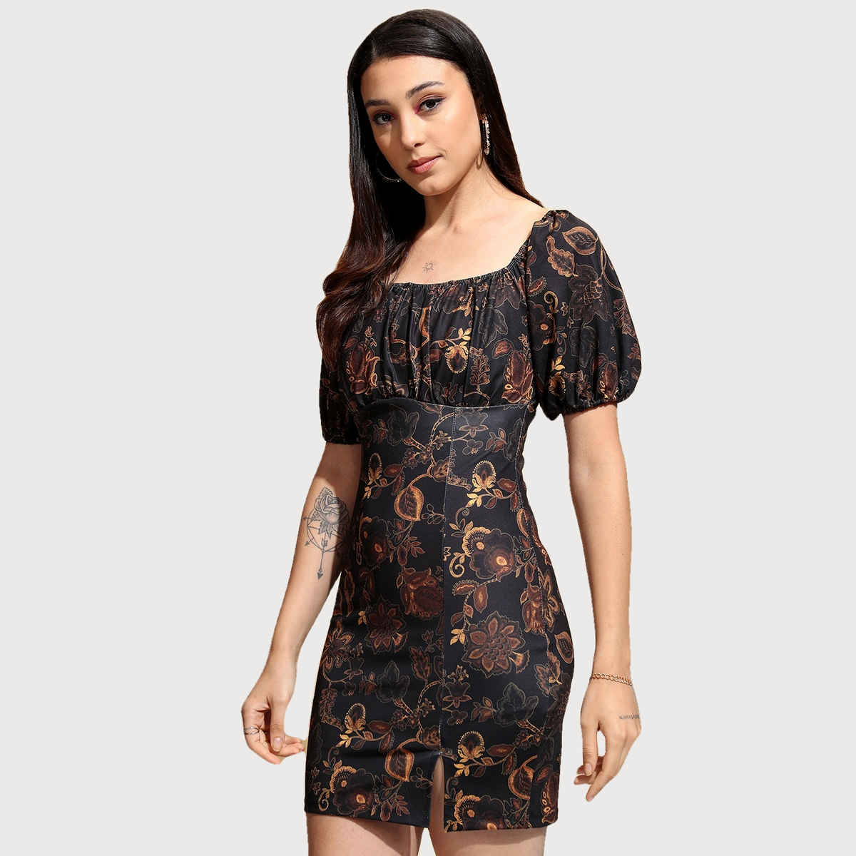 Ketch Women's Printed Ruched Bodycon Mini Dress | Multicolor - M