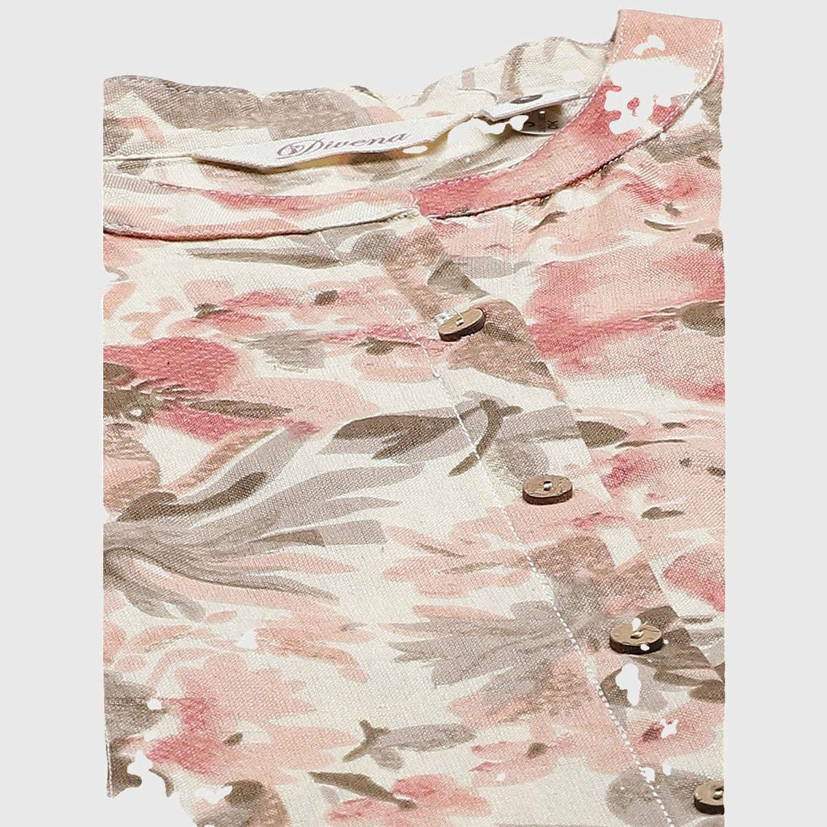 Divena Women s Cream Cotton Floral Print A-Line Kurta | DBK0336 | S