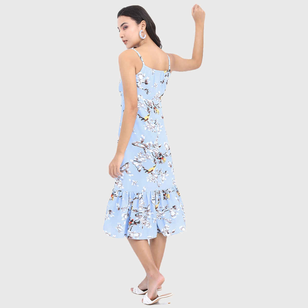 Ketch Women Floral A-Line Midi Dress | Lt Blue-Blue | S