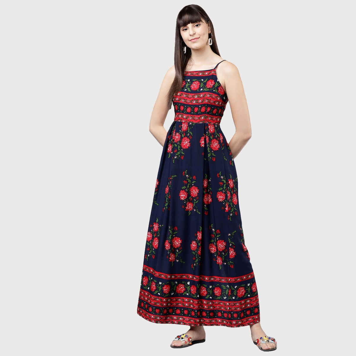 Tokyo Talkies Women's Floral Print Maxi Dress | Navy Blue - M