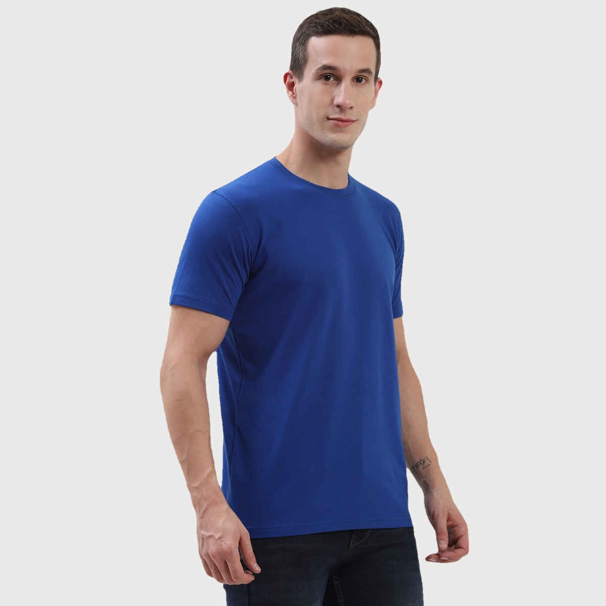 hummel Men's Cam Round Neck Solid Regular Fit Cotton Poly T-shirt | Blue - S