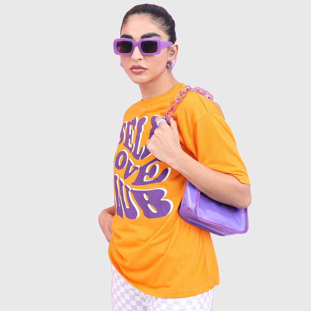 Tokyo Talkies Women's Typography Printed Oversized T-shirt | Yellow - L