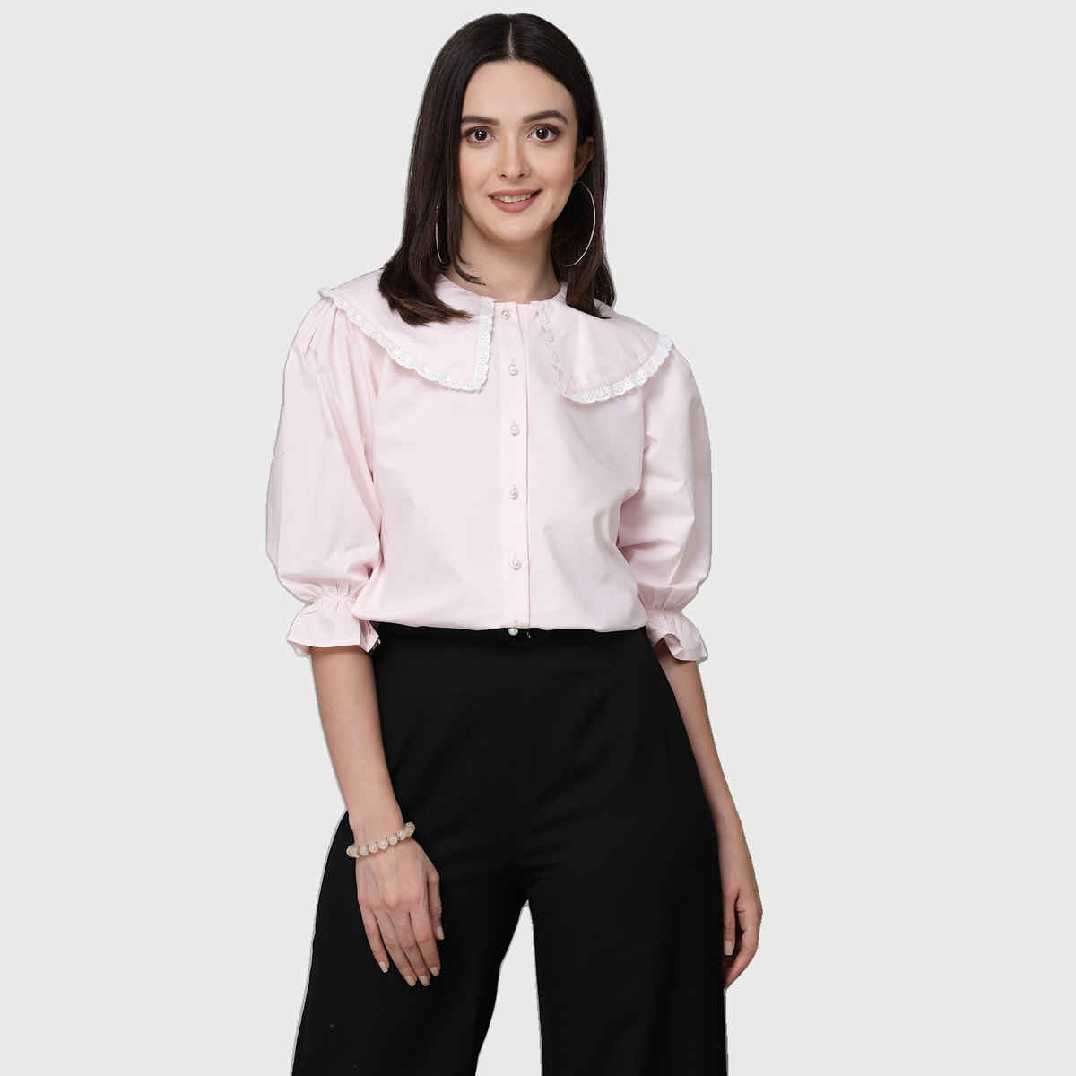 Stylel Quotient Women Solid Ligh Pink Polycotton Smart Casual Shirt | S | SS23SQLUSHA - Light Pink