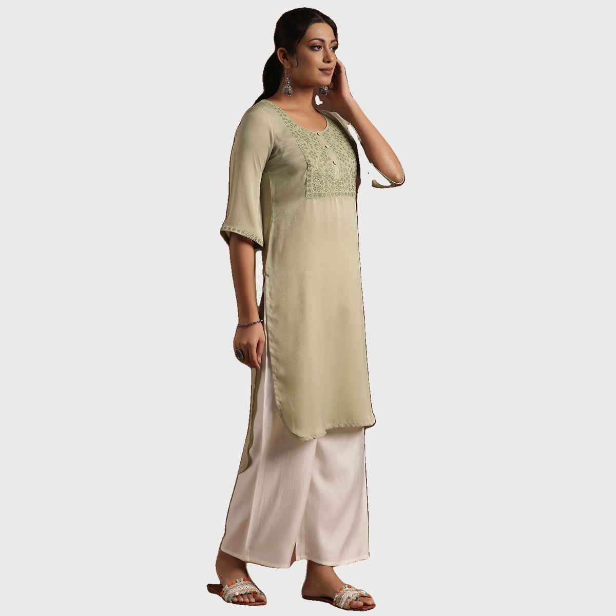 Libas Women's Yoke Design Polyester Straight Kurta | 29205 29205 | Green - XL