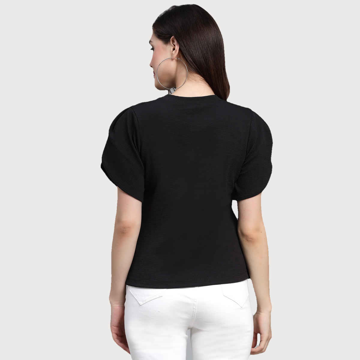 Style Quotient Women Black Poly Knit Smart Casual Top | S | AW23SQDIVINE - Black
