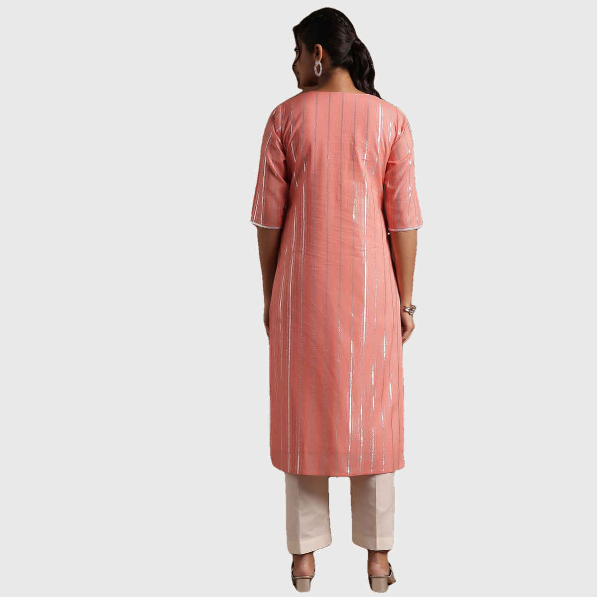 Libas Women's Woven Design Cotton Straight Kurta | 29197 29197 | Peach - L