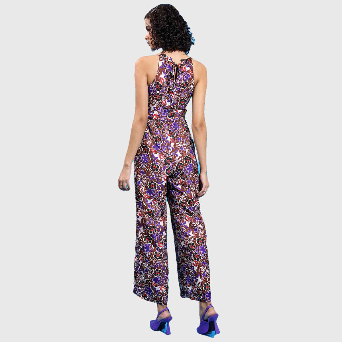 Ketch Women's Floral Printed Halter Neck Basic Jumpsuit | Multicolor - XL