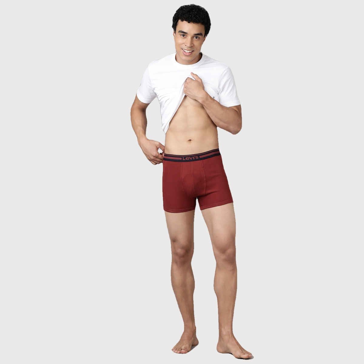 Levi's Innerwear Men's Solid Cotton Rib Ultrasoft Waistband | Light Grey and Red - S