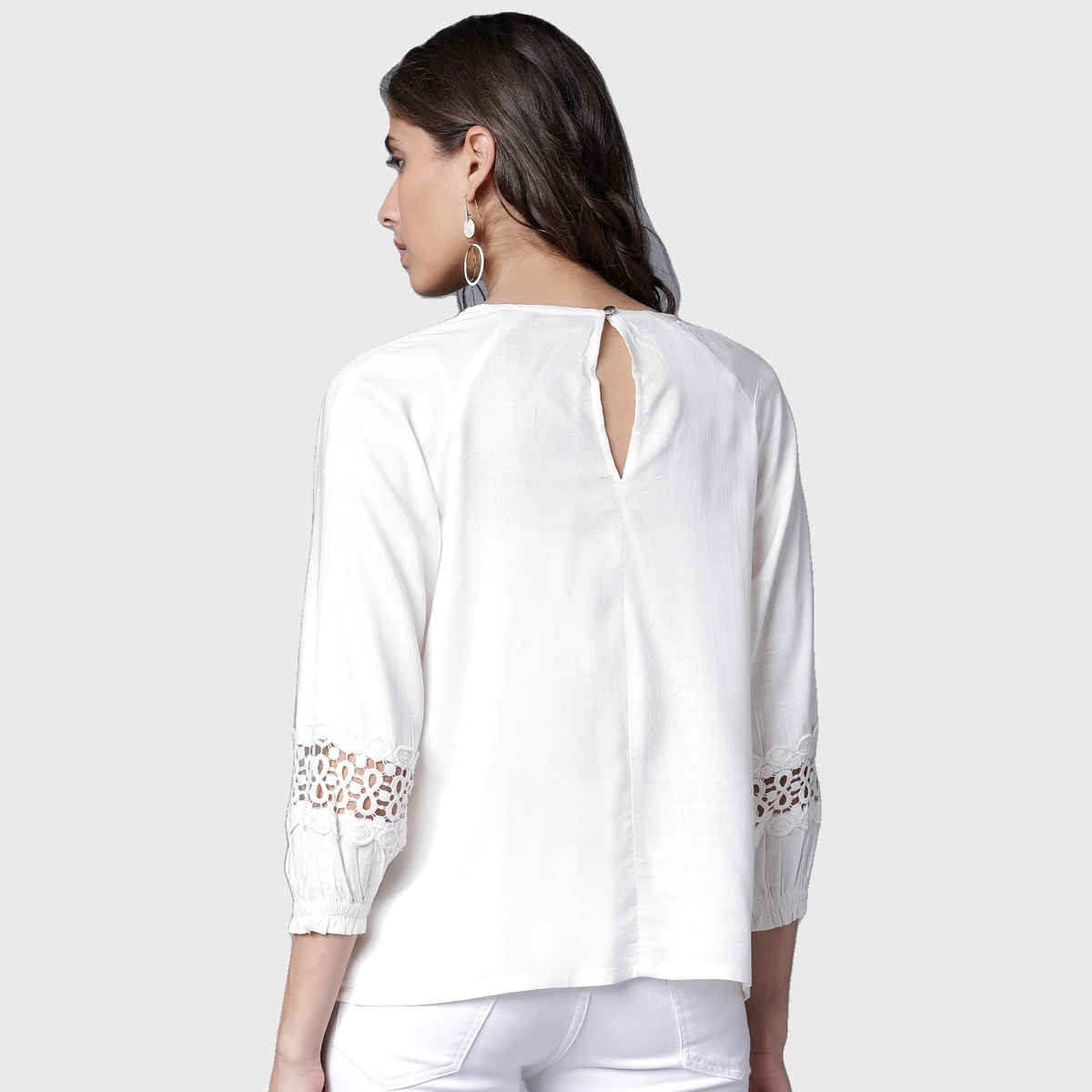 Tokyo Talkies Women's Self Design Regular | Top White - S