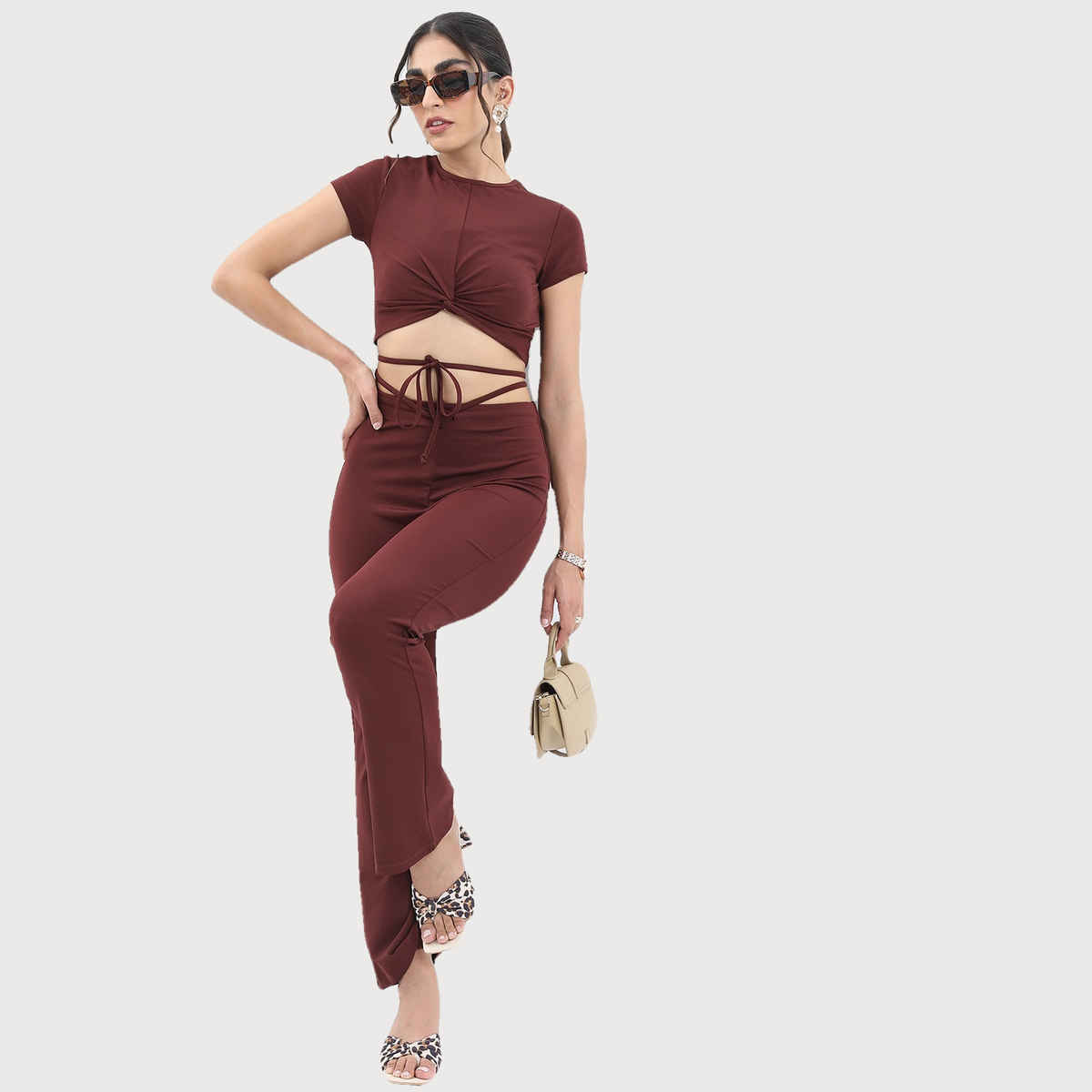 Ketch Women Top With Trousers Co-ords | Brown | L