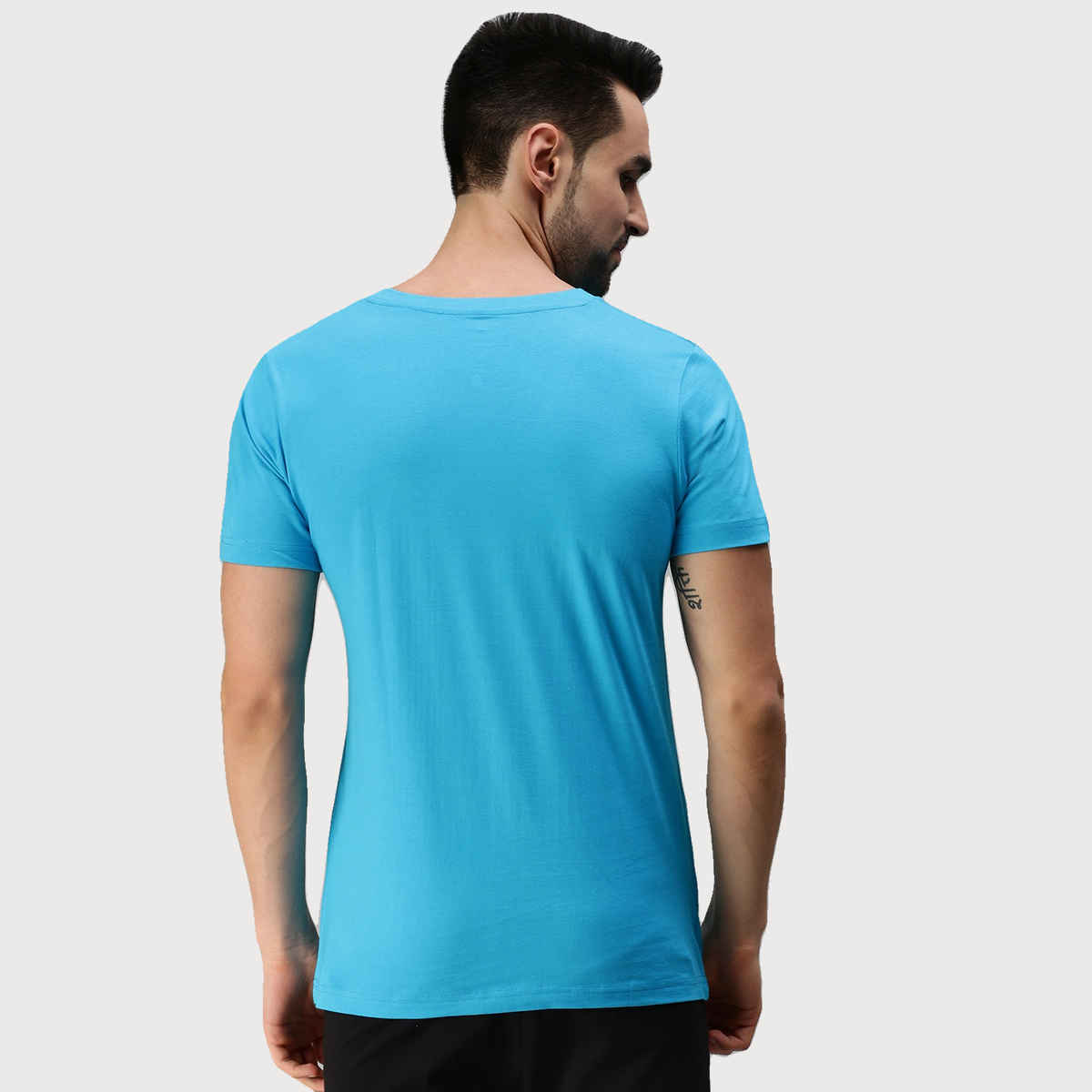 ONN Premium Men's Solid Pure Cotton V Neck T-shirts | Light Blue | Size - 2XL