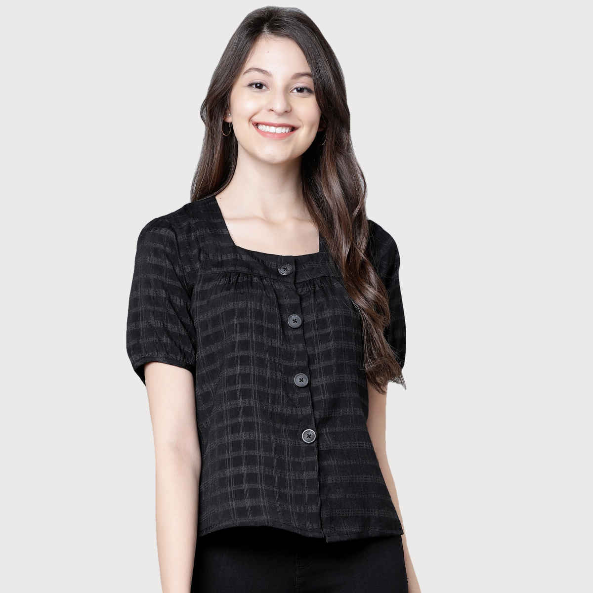 Tokyo Talkies Women's Checked Top | Black - M