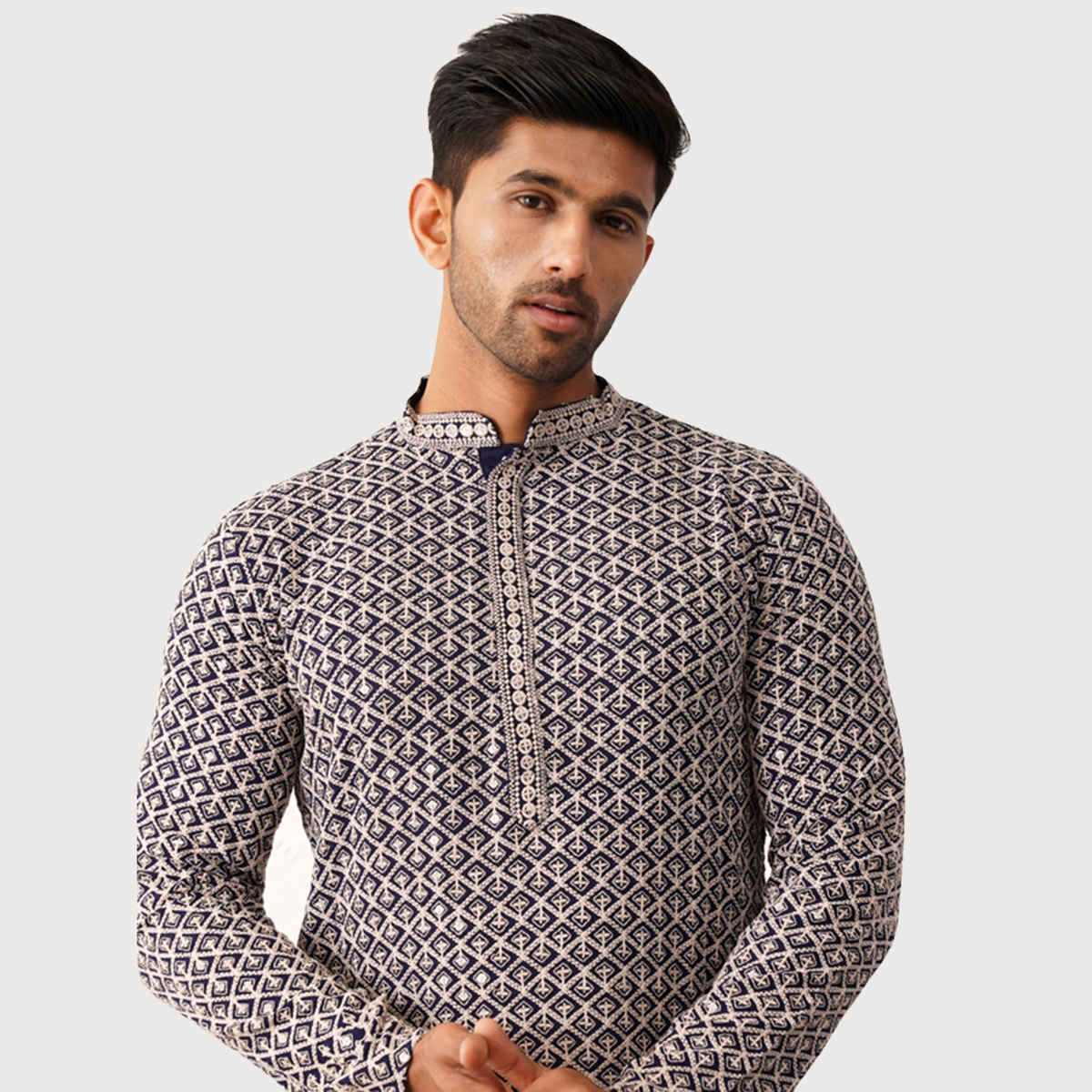 Jompers Sequin Embroidered Pure Cotton Kurtas | KO 5005 Navy | L