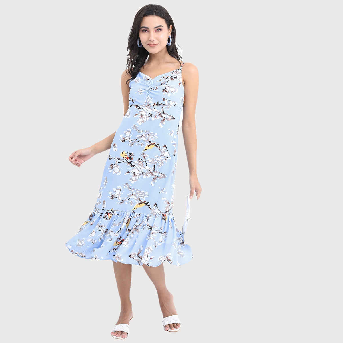 Ketch Women Floral A-Line Midi Dress | Lt Blue-Blue | S