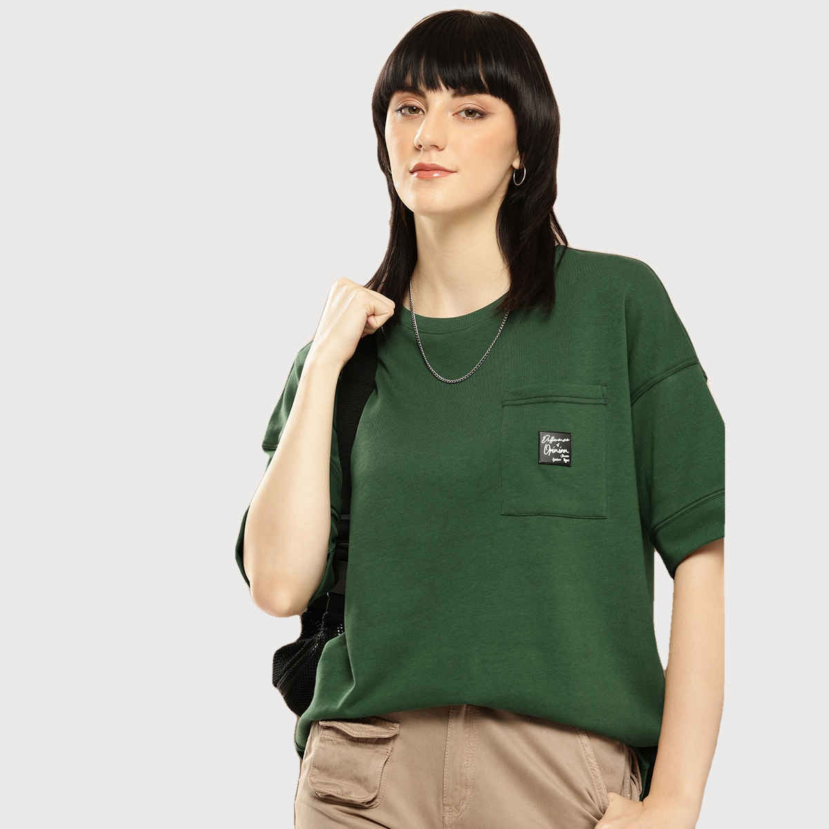 Difference of Opinion Women Drop Shoulder Oversized T-shirt - Green | Oversized | S