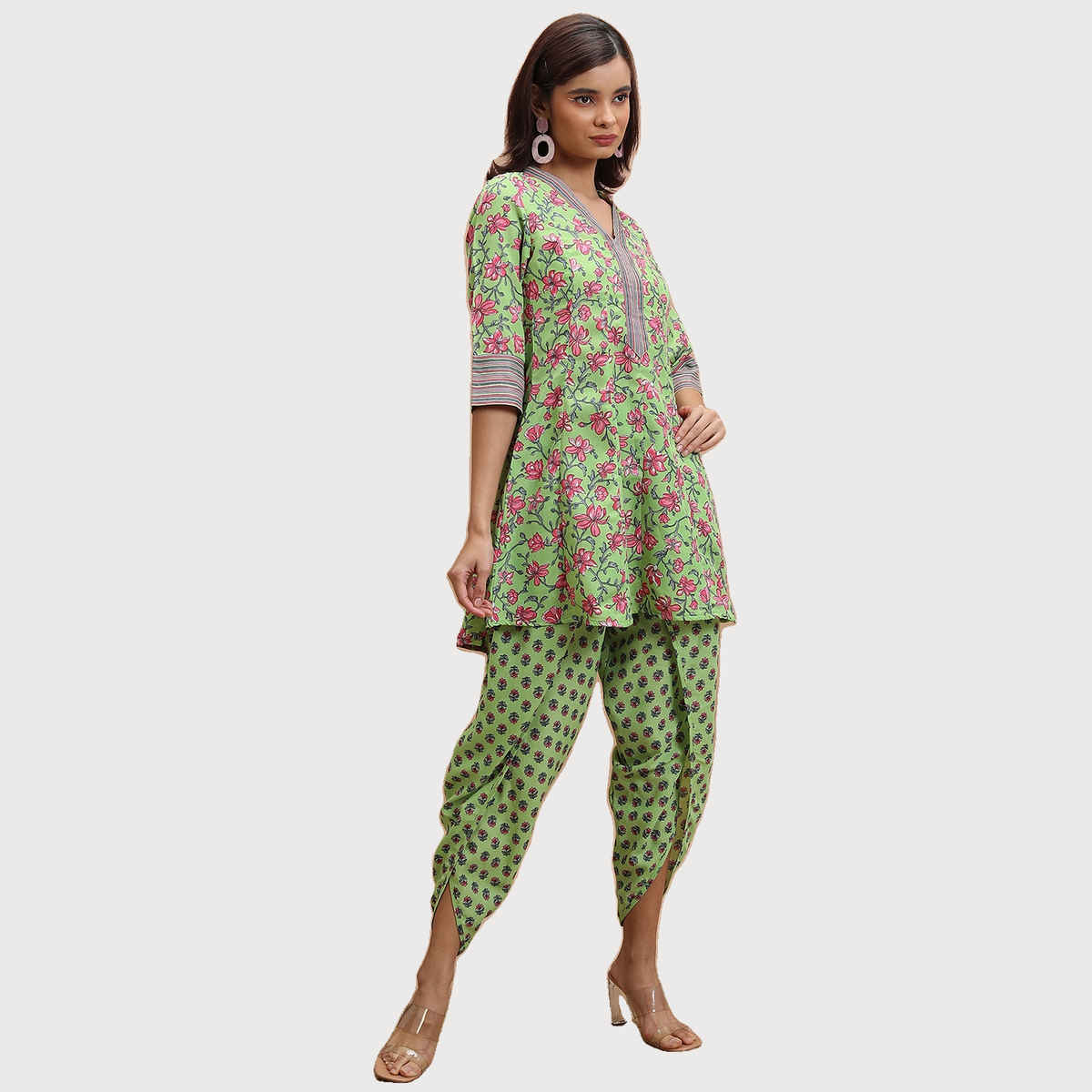 Ketch Women's Floral Printed Regular Kurti & Dhoti Pants With Dupatta | Multicolor | M
