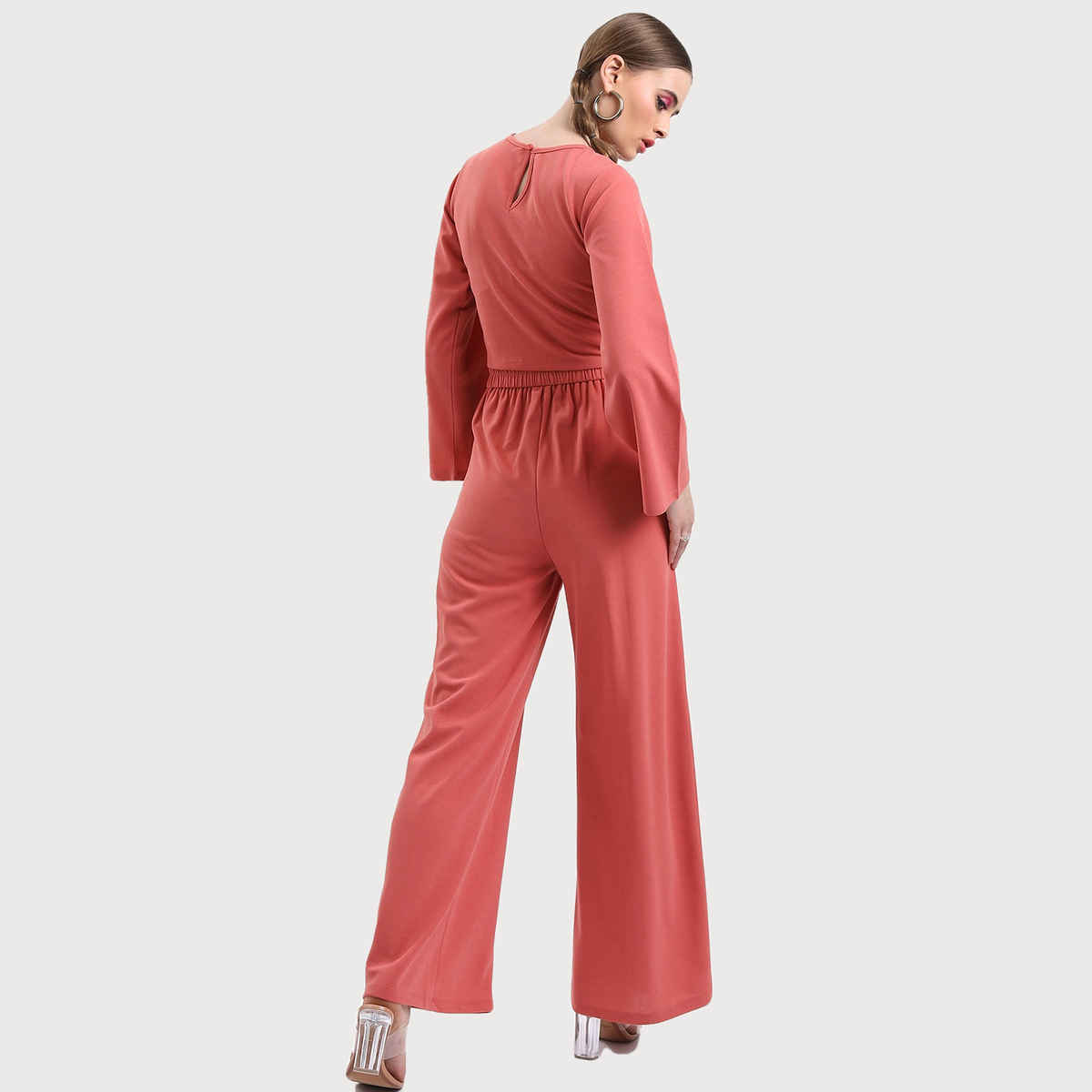 Ketch Women's Round Neck Cropped Top with Palazzo | Pink - L