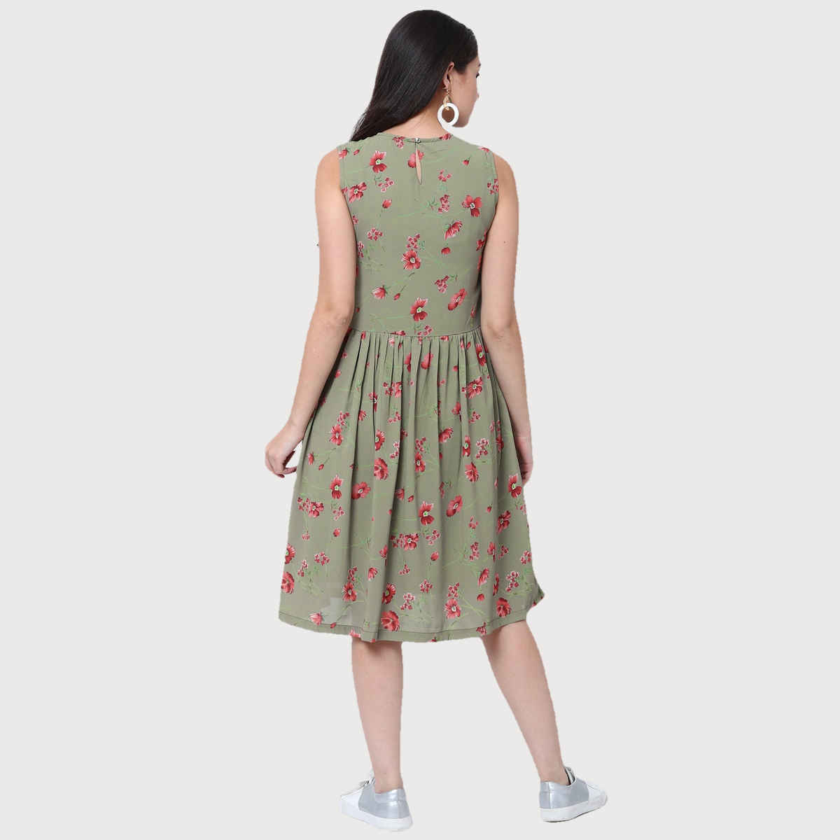 Tokyo Talkies Women's Printed Fit and Flare Dress | Green - L