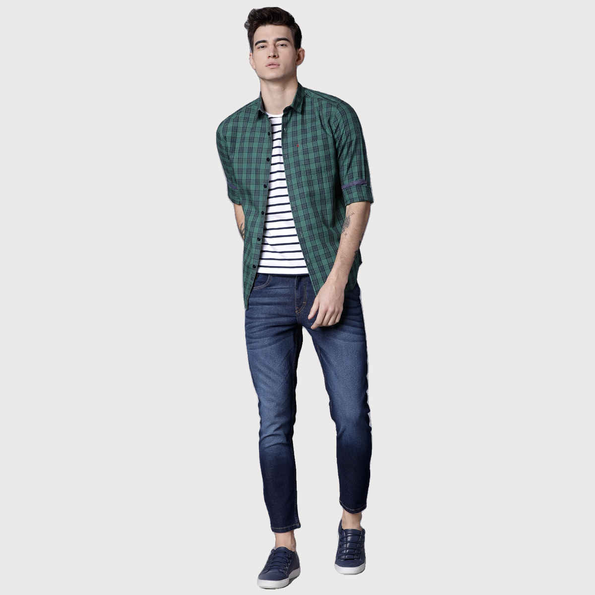 Highlander by Rohit Sharma Men's Slim Fit Cotton T-shirt - Peacoat Navy and White | L