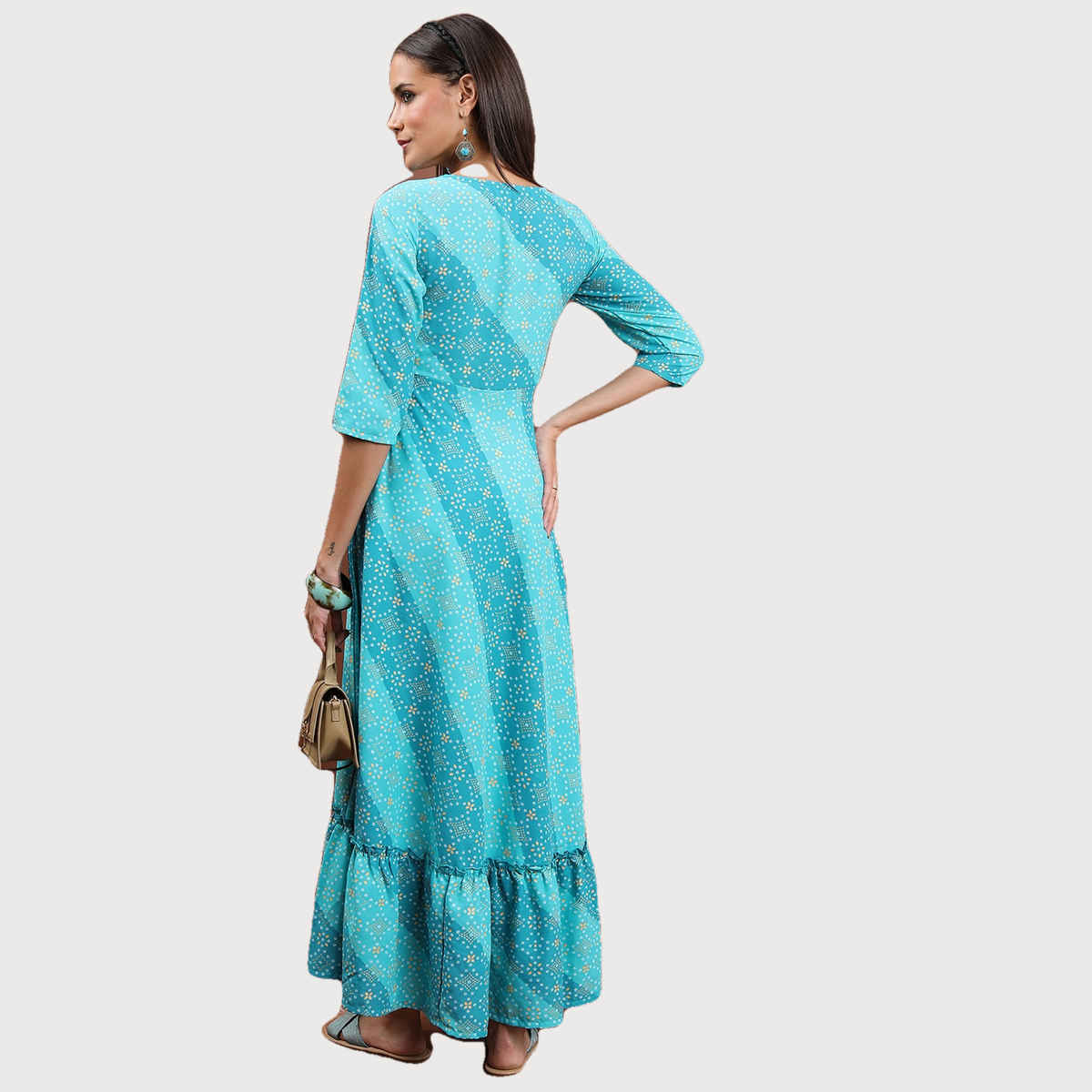 Ketch Women Ethnic Motifs Maxi Dress | Aqua | XL