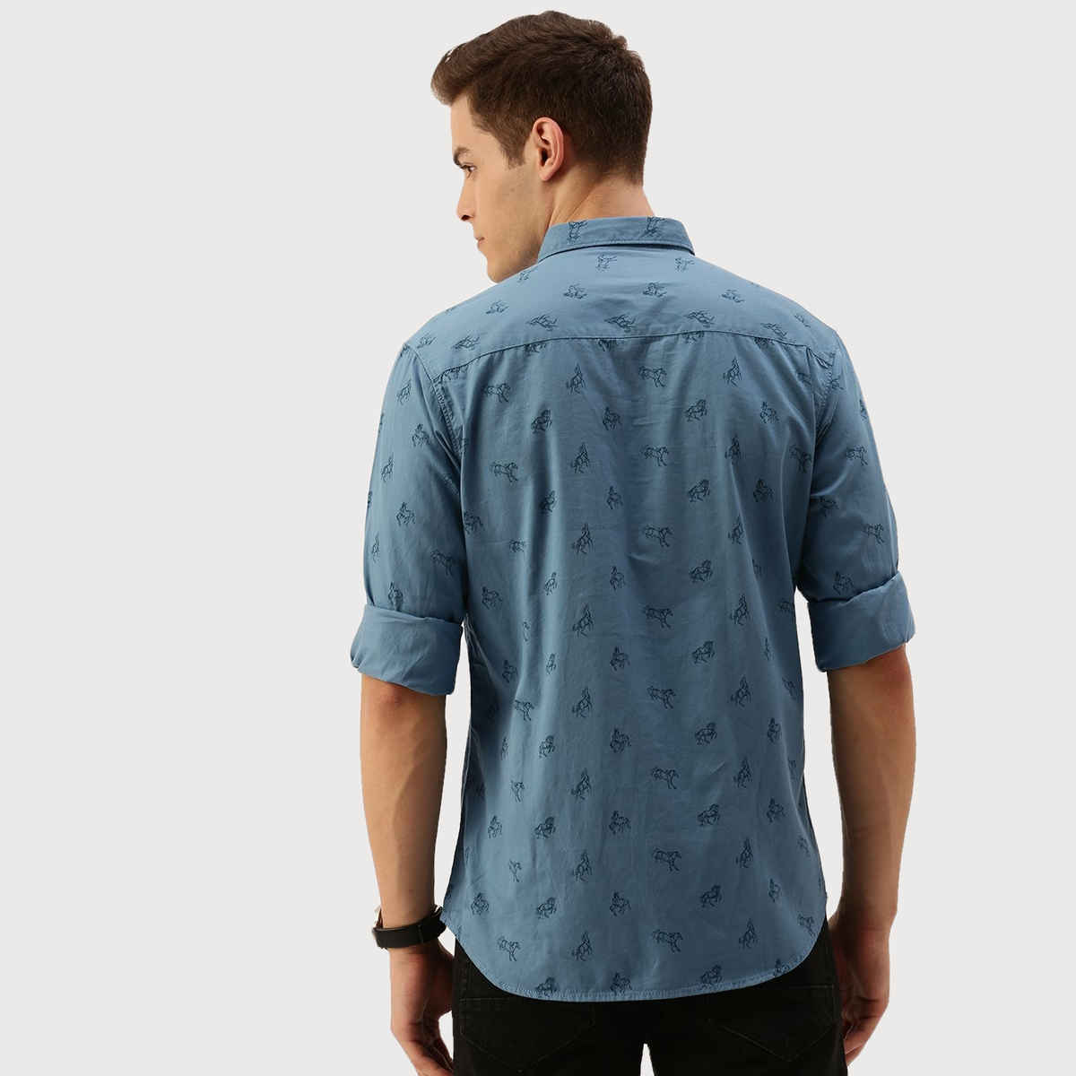 The Indian Garage Co Men's Slim Fit Graphic Casual Shirt | Teal - S