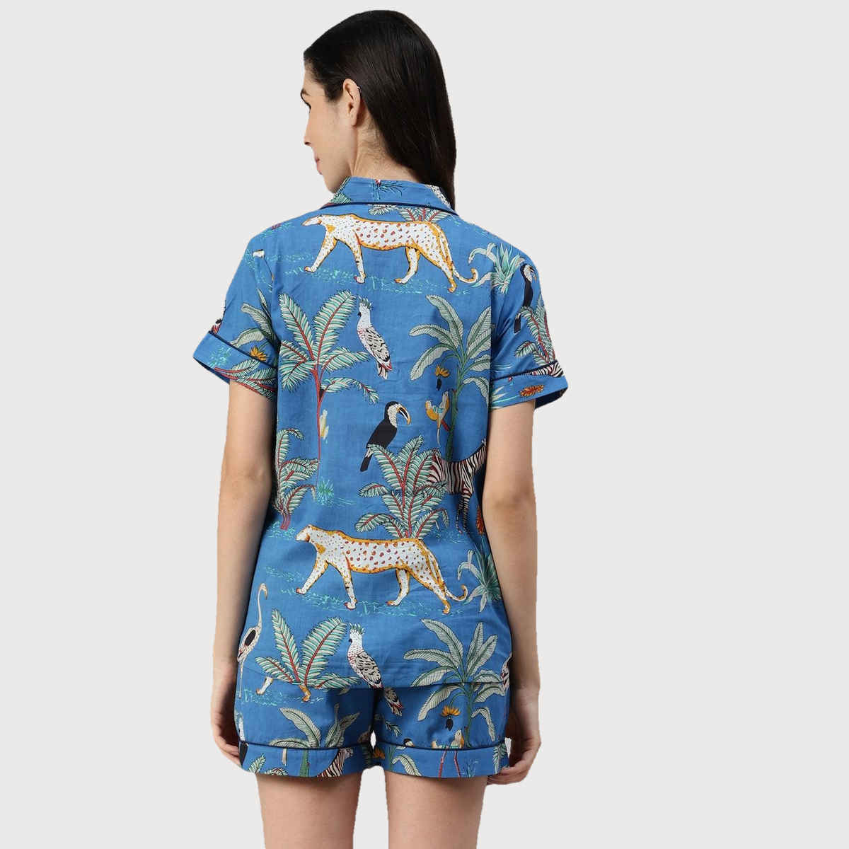 Divena Cotton Quirky Print Women's Night Suit | DK0216 | Teal Blue - L