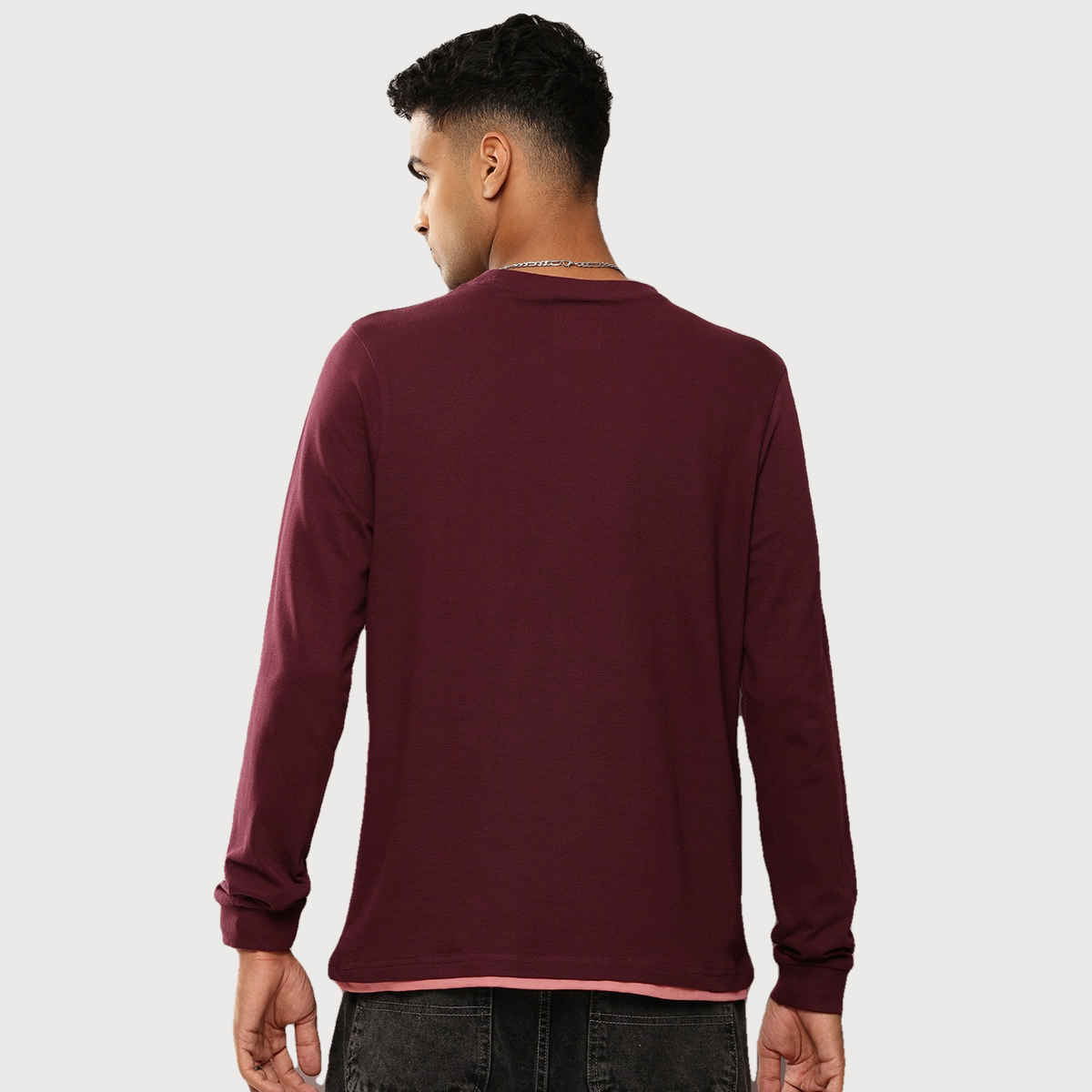Dillinger Men's T-shirt Long Sleeve Airtex Fabric Crew Neck Regular Fit | Burgundy - 2XL