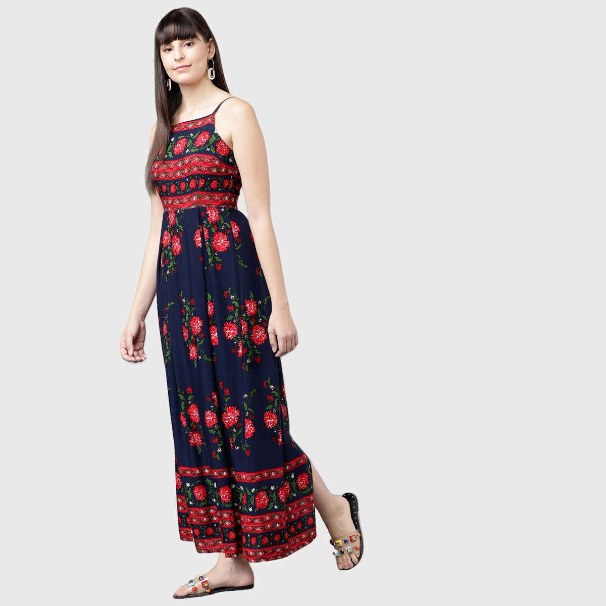 Tokyo Talkies Women's Floral Print Maxi Dress | Navy Blue - M