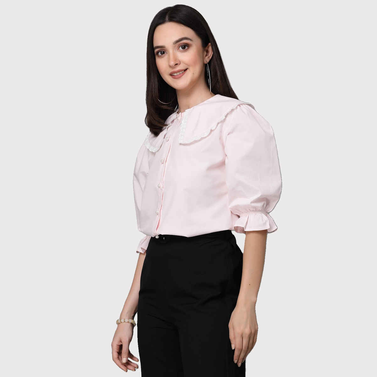 Stylel Quotient Women Solid Ligh Pink Polycotton Smart Casual Shirt | S | SS23SQLUSHA - Light Pink