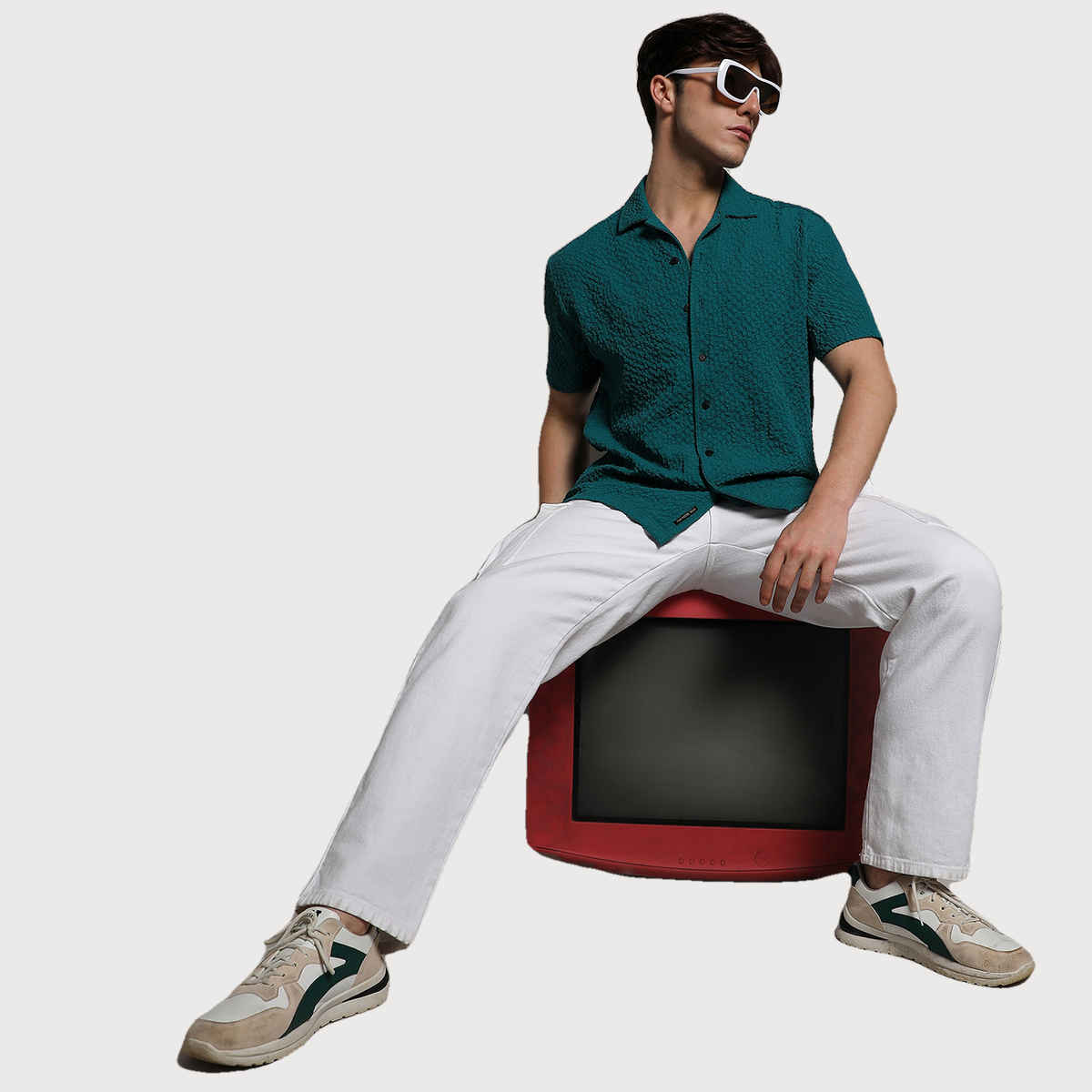 Campus Sutra Men's Creased Striped Shirt | Green - L