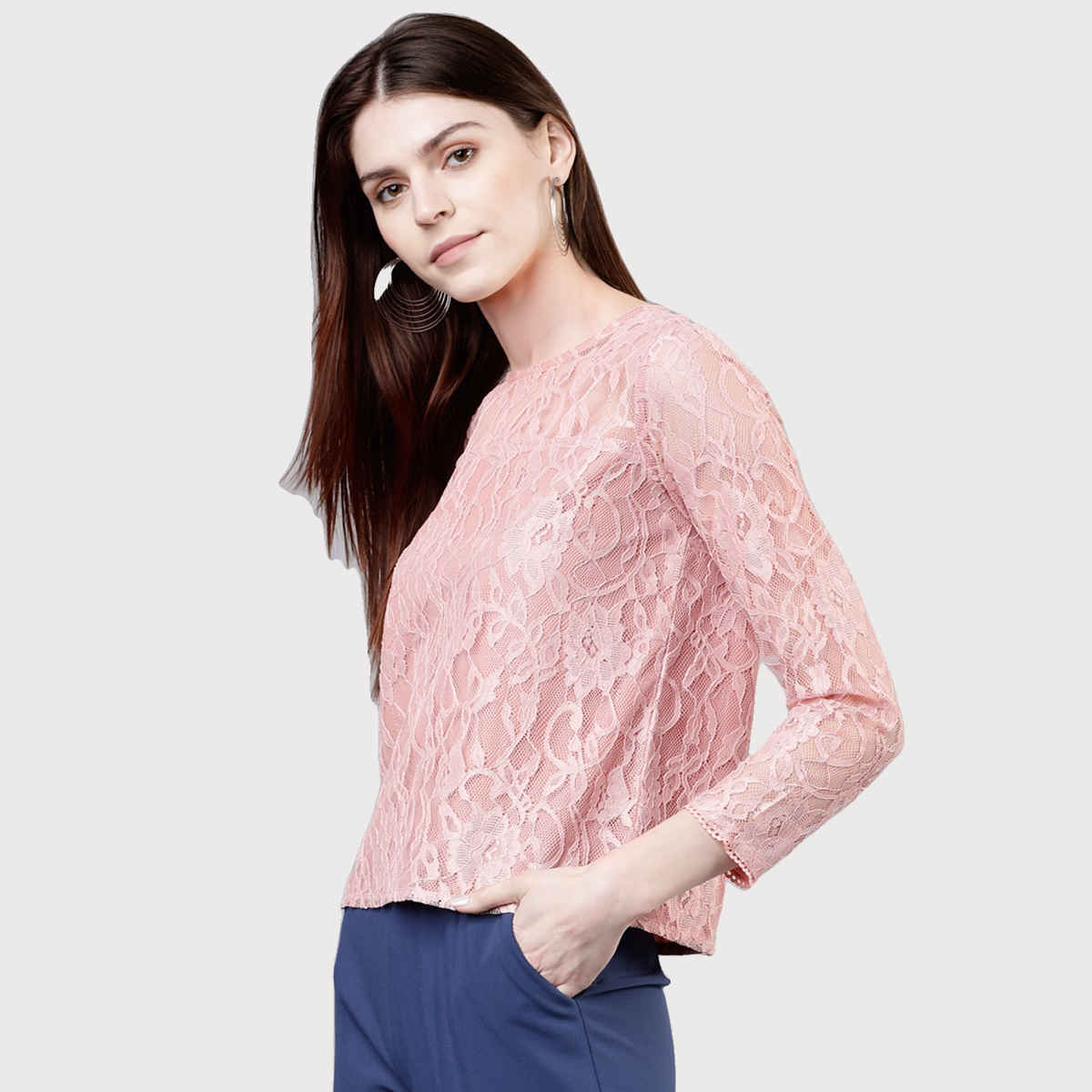 Tokyo Talkies Women's Self Design Top | Pink - L