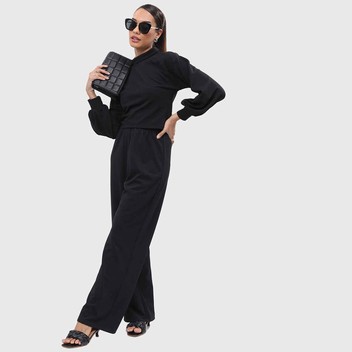 Ketch Women Turtle Neck Top With Trouser Co-ords | Black | M