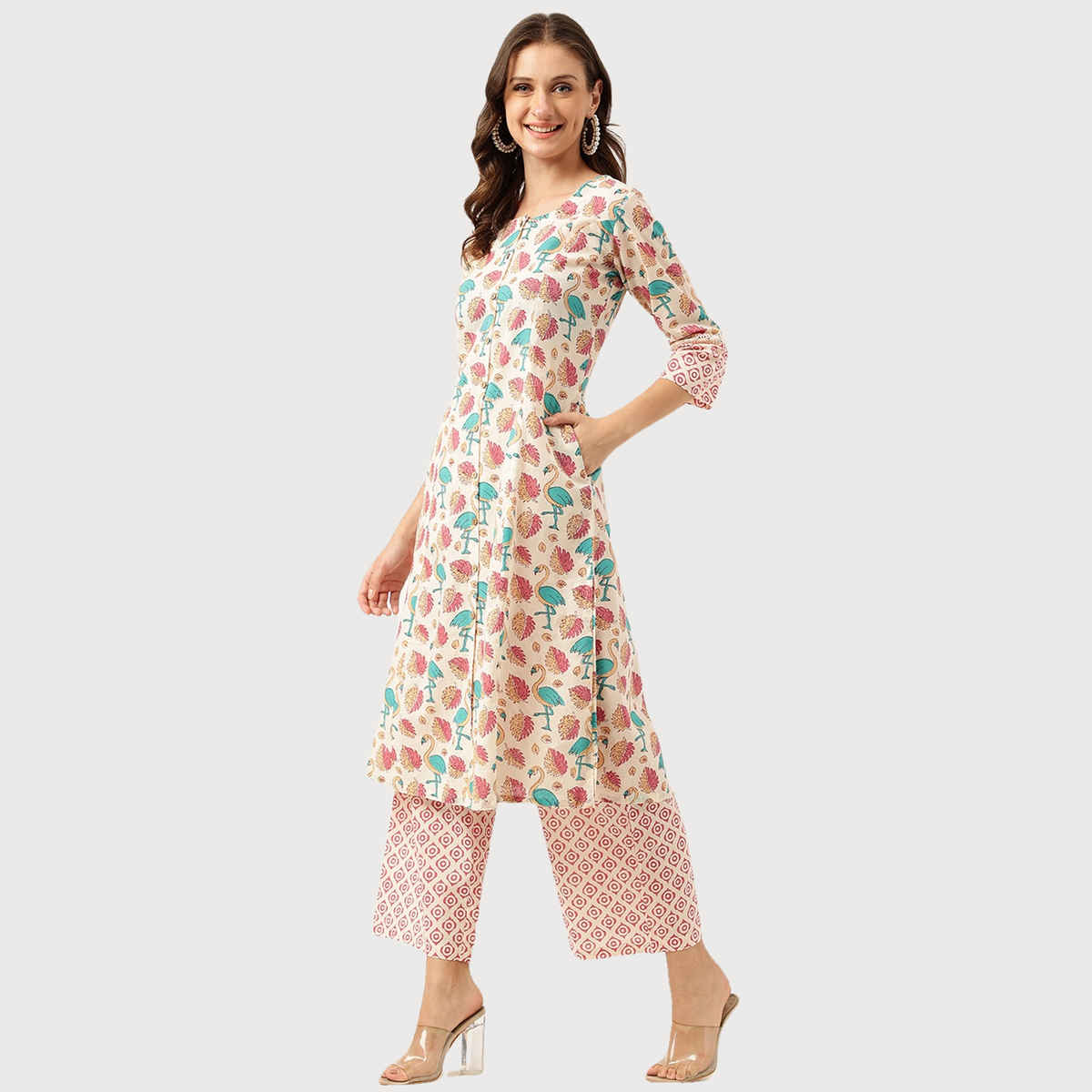 Divena Women s Floral Cotton Kurta with Trouser Set | DK0938 | XL