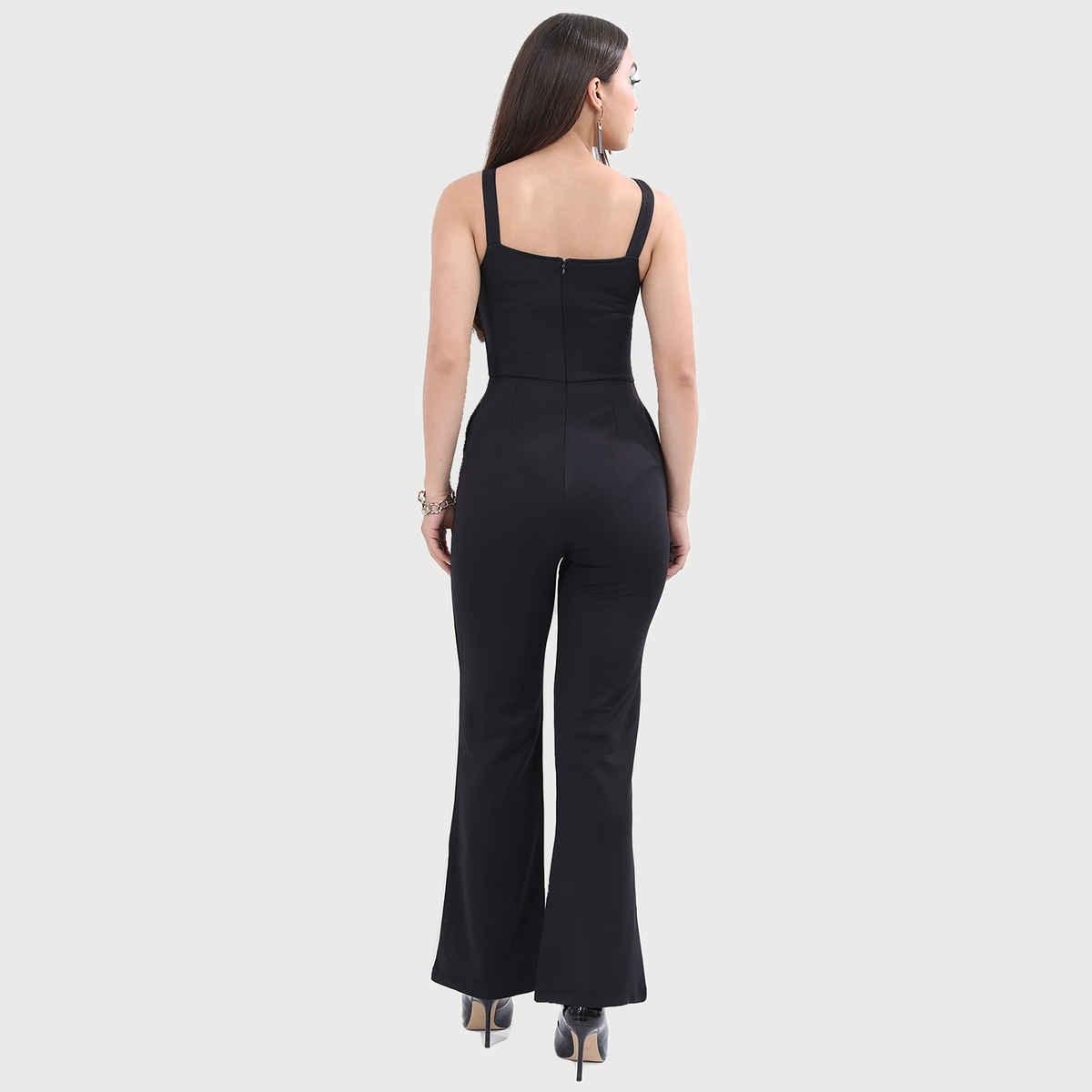 Ketch Women's Shoulder Straps Flared Leg Jumpsuit | Black - M