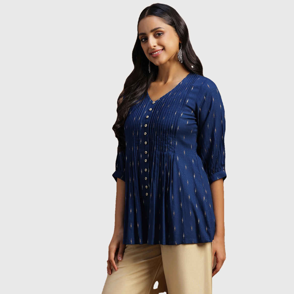 Libas Women's Woven Design Cotton Blend A-line Kurti | 29134 29134 | Blue - S