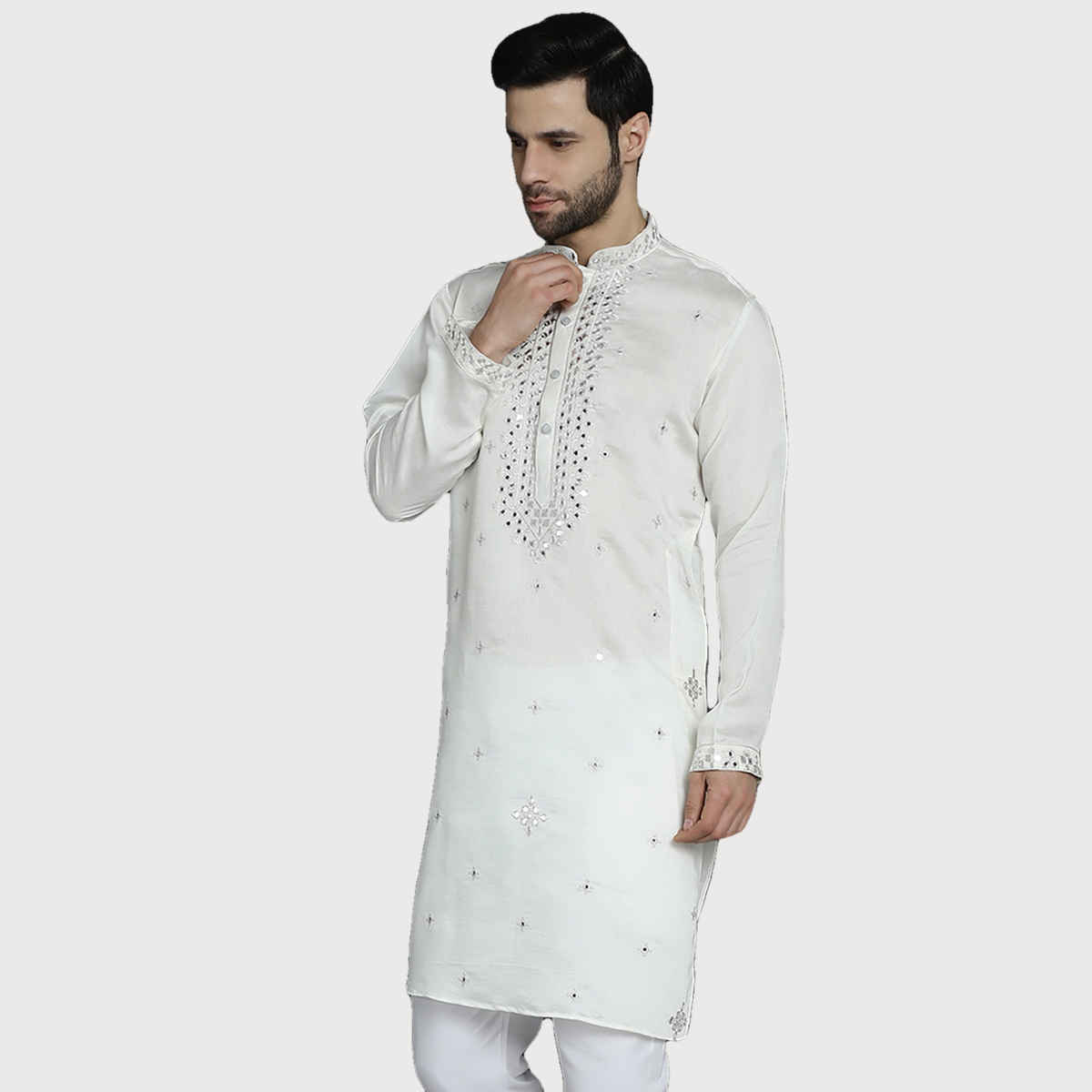 Jompers Men s Embroidered Kurtas | KO 5045 White | M