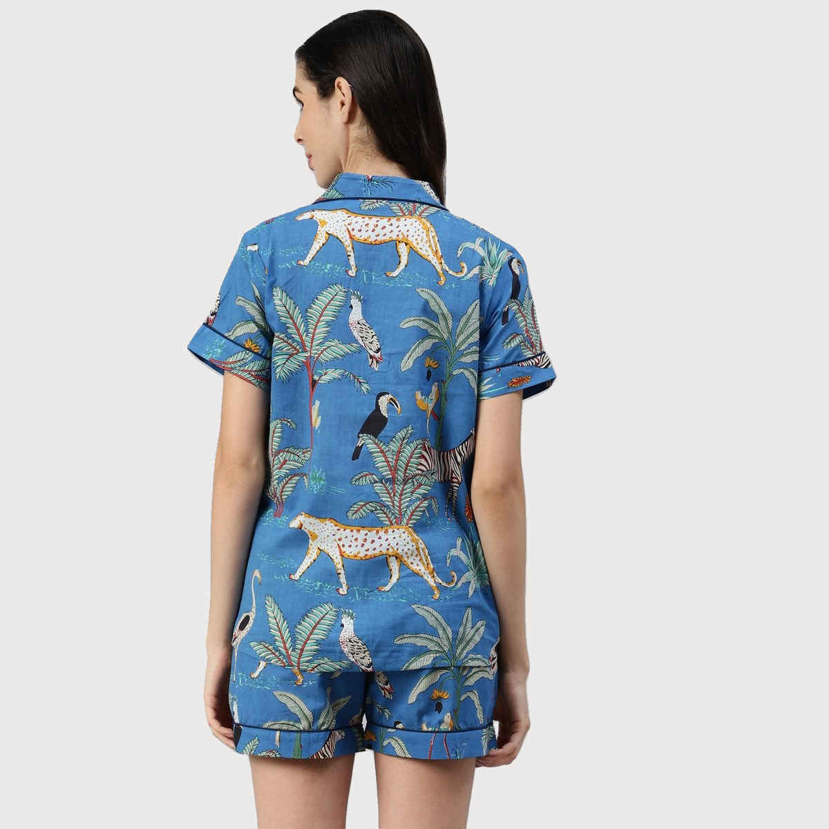 Divena Cotton Quirky Print Women's Night Suit | DK0216 | Teal Blue - XL