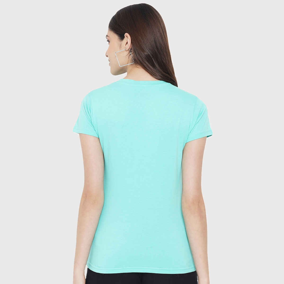 Fabflee Women Regular Cotton Printed Round Neck Tshirt | Sky Blue | FAB-WT-26 | M