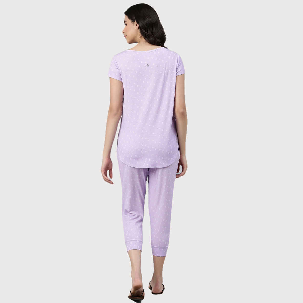Enamor Essentials EC16 Women s Aop-Soft & Drapey All Over Printed Lounge Capri Set | Lavendar | S