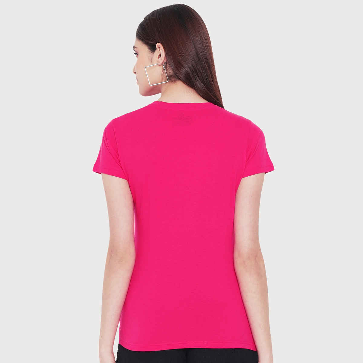 Fabflee Women Regular Cotton Printed Round Neck Tshirt | Pink | FAB-WT-03 | M