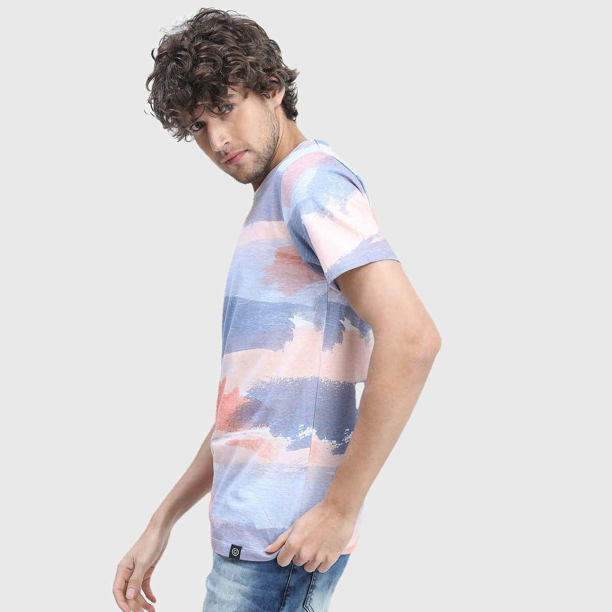 Locomotive Men's Round Neck Short Sleeve Slim Fit Printed T-shirt | Multicolour - S