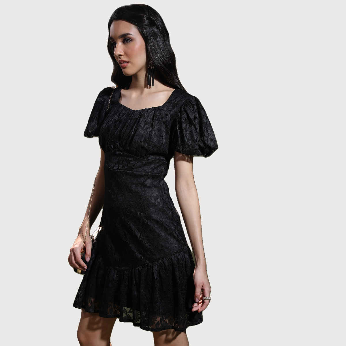 Ketch Women's Cap Sleeves Square Neck Sheath Dress | Black - M