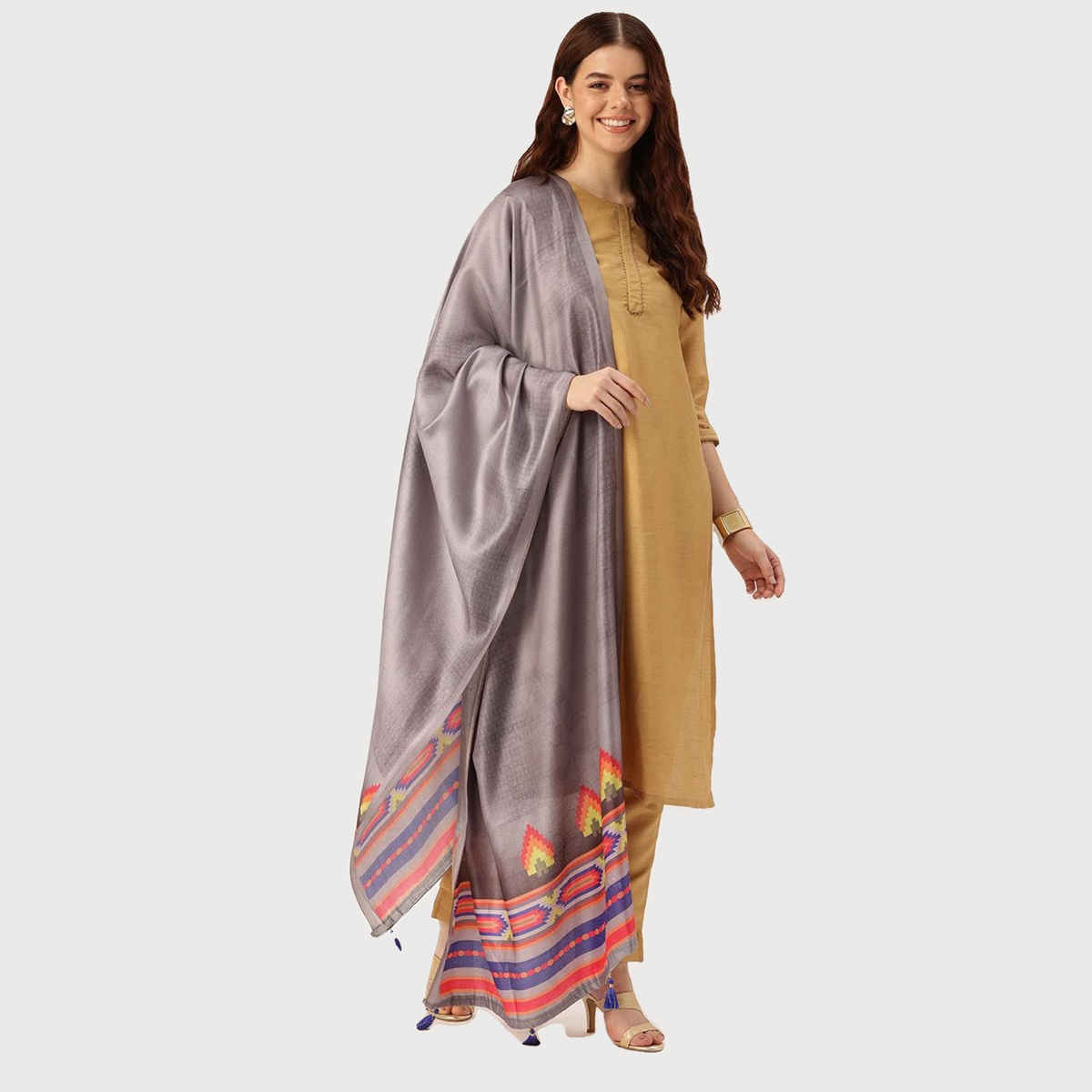 Ishin Grey Cotton Dupatta | 1005