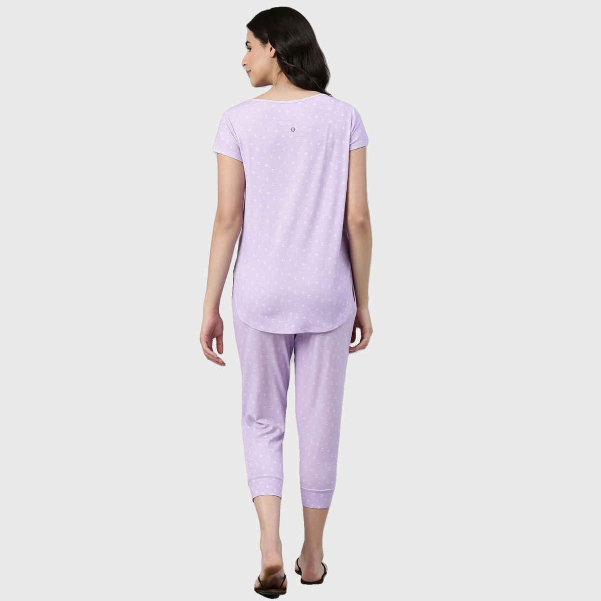 Enamor Essentials EC16 Women s Aop-Soft & Drapey All Over Printed Lounge Capri Set | Lavendar | L