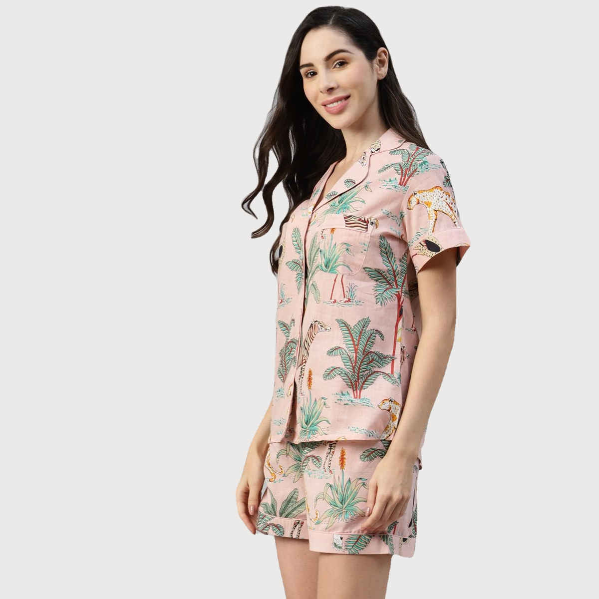 Divena Cotton Floral Print Women's Night Suit | DK0220 | Pink - M