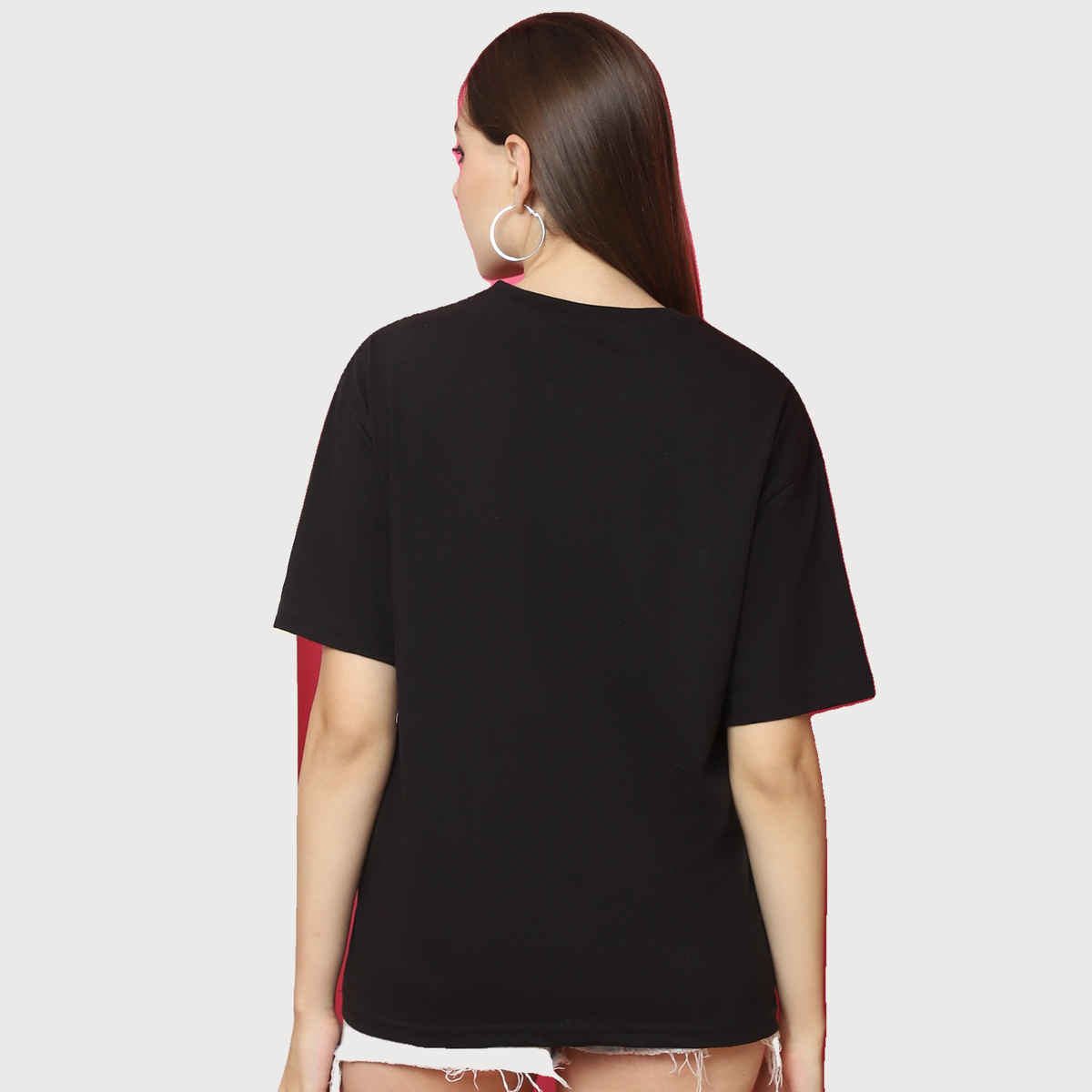 Fabflee Women Oversize Cotton Printed Round Neck Tshirt | Black | FAB-OS-531 | M