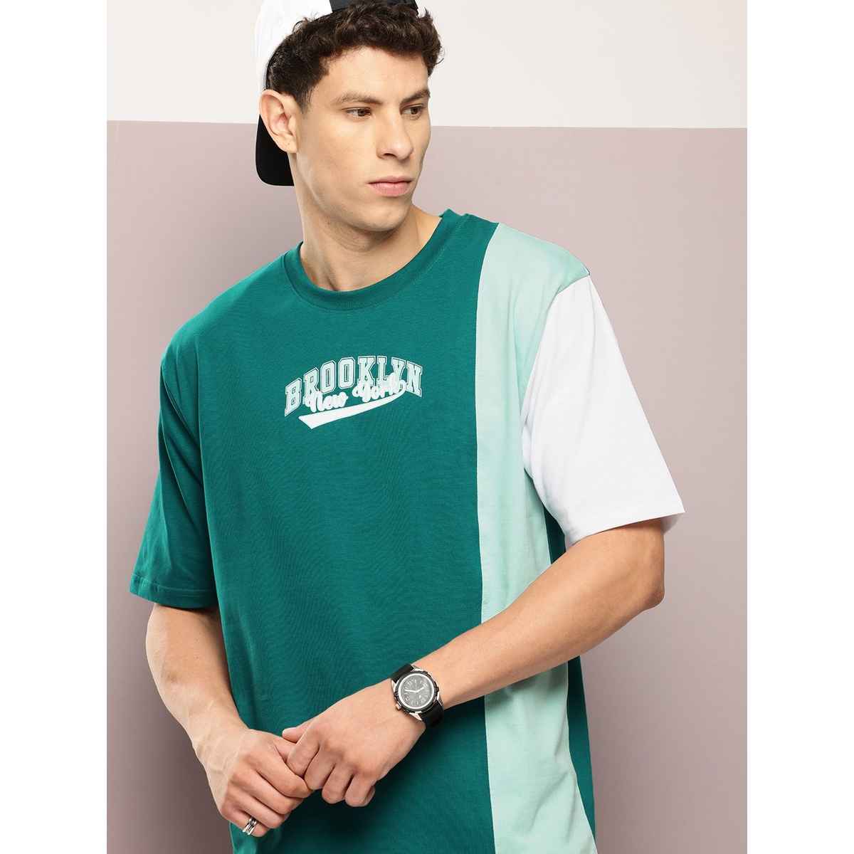 Dillinger Men's Typography Printed Oversized T-shirt | Green - L