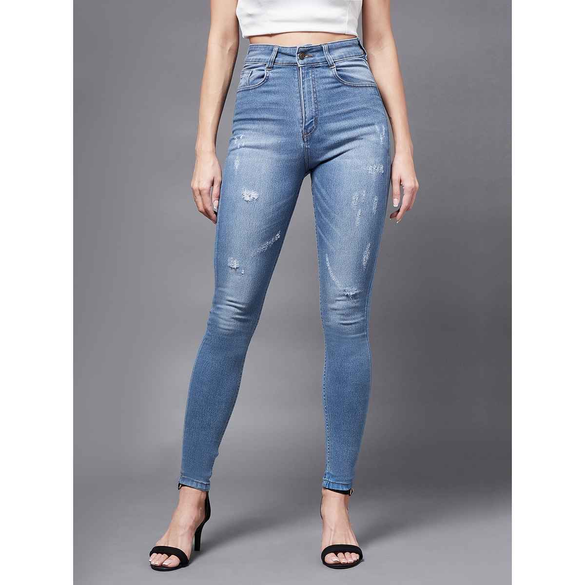 Miss Chase Women s Seashell Nacre Highwaist Denim Pant | Blue | 30