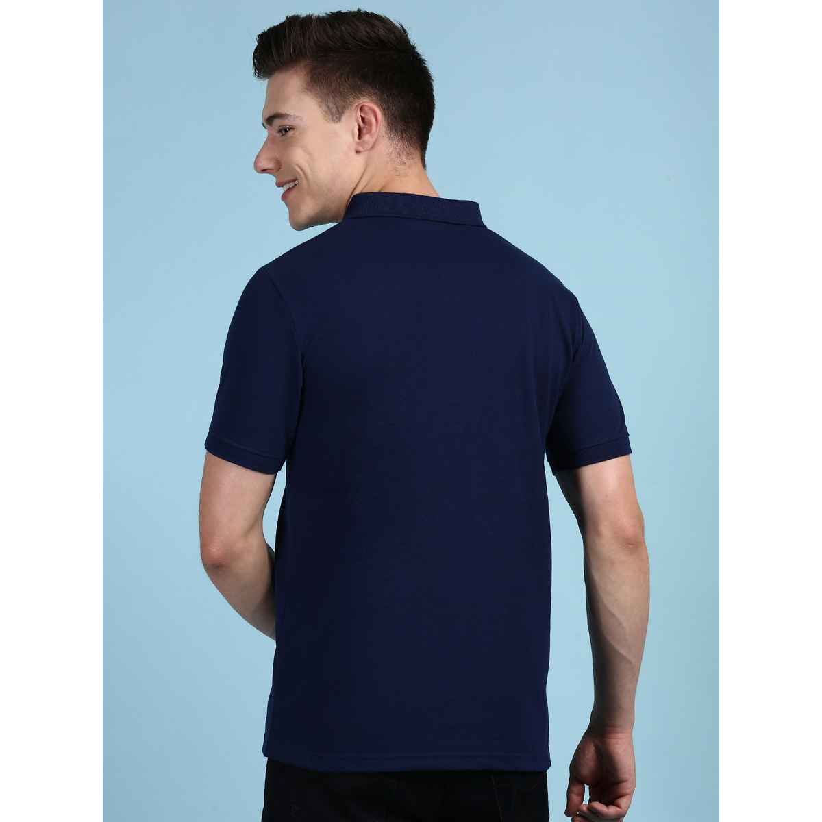 Lux Cozi Men's Solid Cotton Polo T-shirt with Pocket | Ink Blue - L