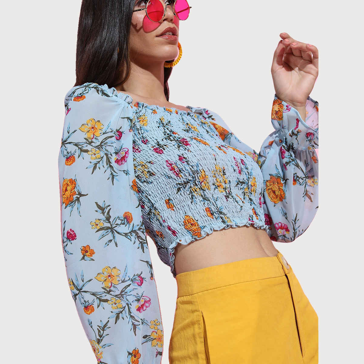 Tokyo Talkies Women's Floral Print Top | Light Blue - S